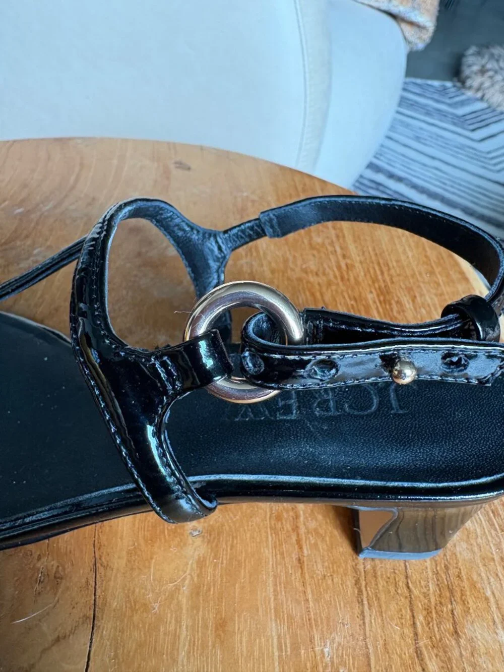 J Crew Kacie black block-heel sandals in patent leather Size 6.5